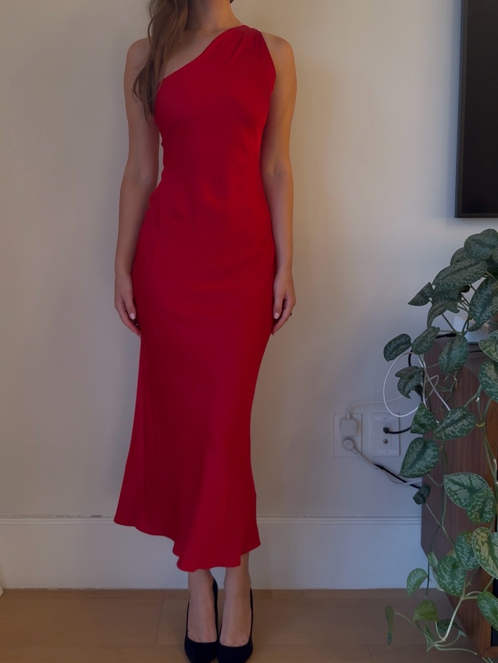 One-Shoulder Red Midi Dress